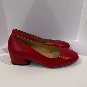 Girotti Block Heel Classic Shoes Red Leather Women Size 37/6.5-7 NWOB